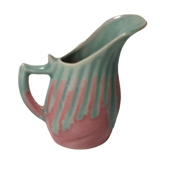 Vintage Studio Pottery Miniature Drip Glaze Pitcher Pink and Green  2.5" - Picture 2 of 6